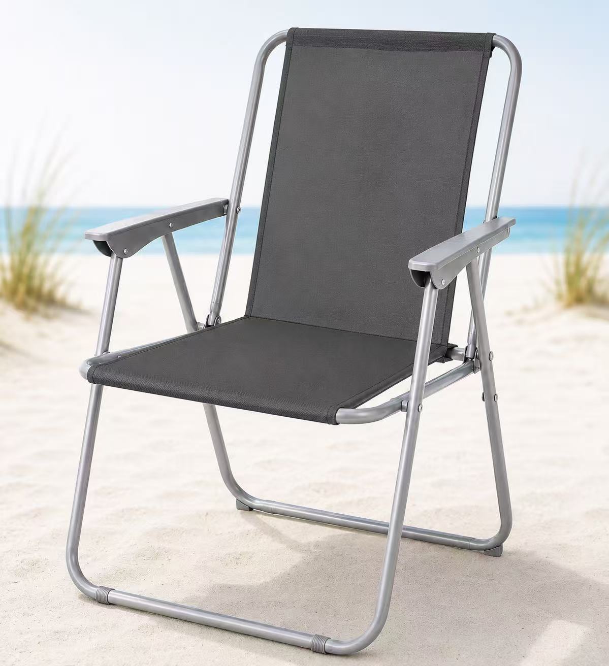 Silla de Playa Plegable Compacta, Ultraligera, con Respaldo Alto y Reposabrazos, Fácil de Transportar, Ideal para Playa, Camping, Terraza, Jardín, Balcón y Exterior