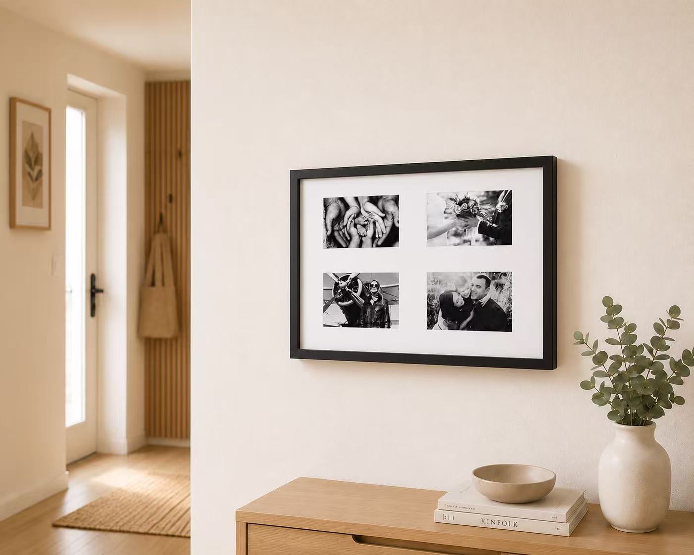 Tapa Contador de Luz con Marco para 4 Fotos, Estilo Nórdico, Cubre Cuadro Eléctrico, 48 × 32 cm