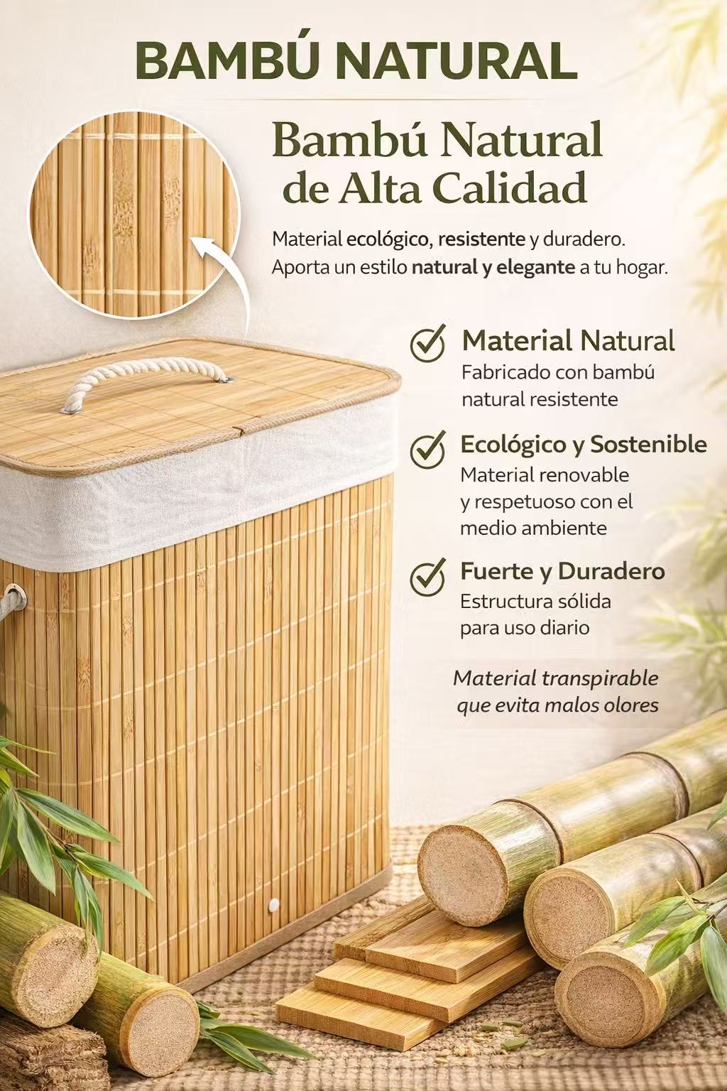 Cesto Para Ropa Sucia, Pongotodo con Tapa Separada Individualmente y Asas, Bolsa Lavable Extraíble, Cesta de Bambú Para Ropa