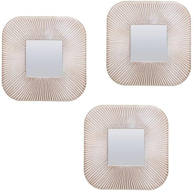 Set de 3 Espejos de parad Rayas Blancos de Cristal y Etnico