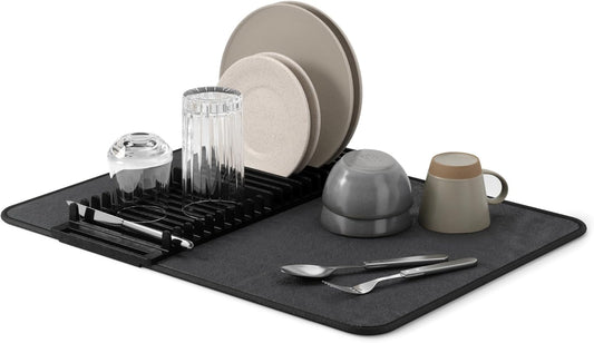 Umbra Udry Escurridor con tapete de secado, Negro