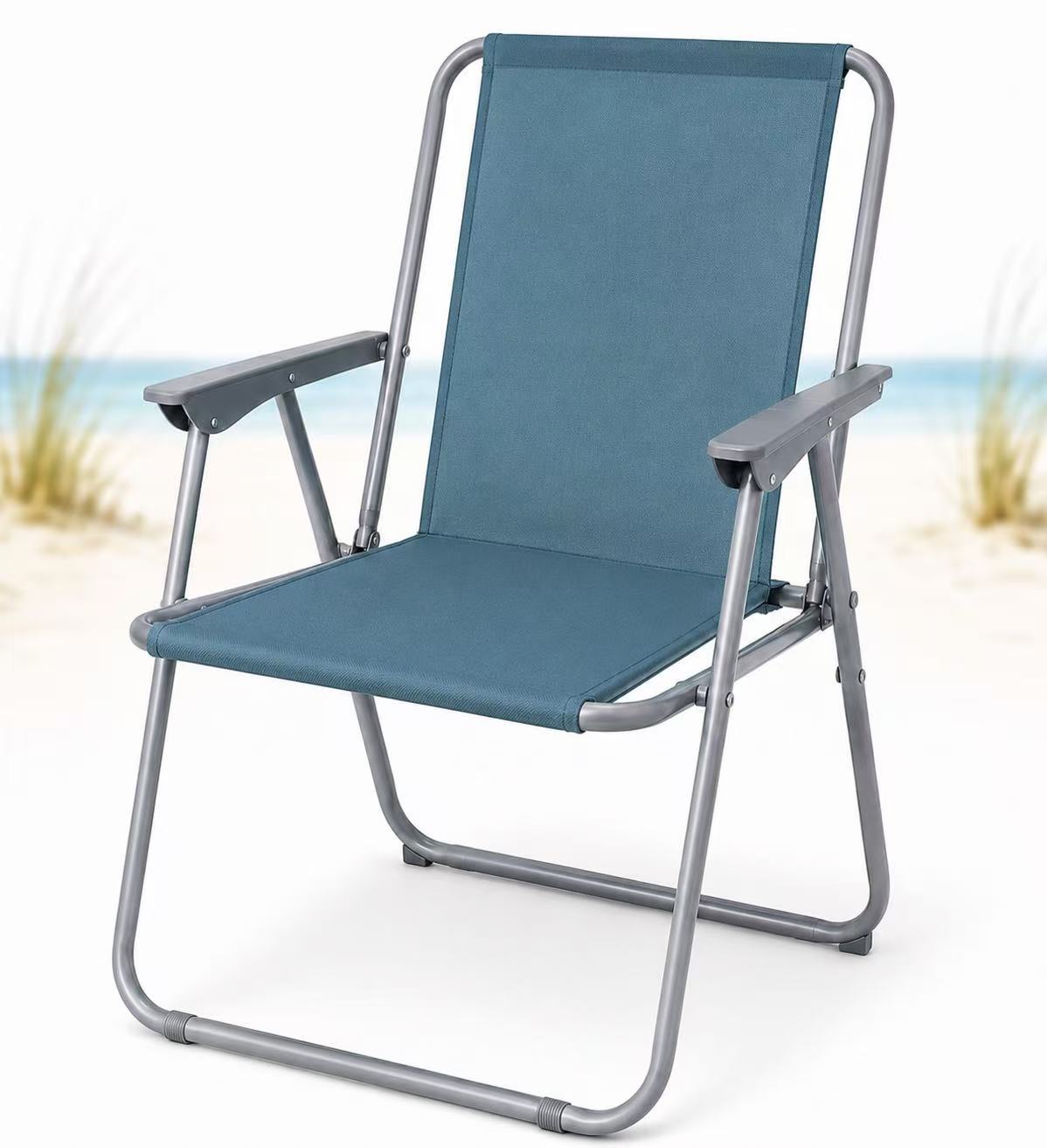 Silla de Playa Plegable Compacta, Ultraligera, con Respaldo Alto y Reposabrazos, Fácil de Transportar, Ideal para Playa, Camping, Terraza, Jardín, Balcón y Exterior