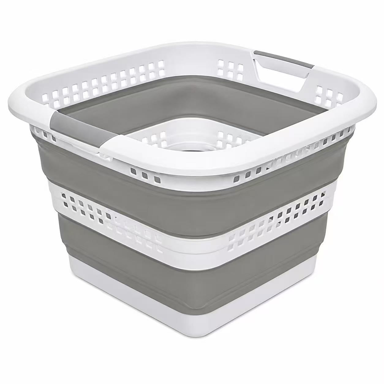 Cubo Para la Colada Retráctil Blanco y Gris 40L – Cesto de Ropa Plegable de Gran Capacidad, Diseño Compacto y Resistente Para Casa, Dormitorio y Lavandería