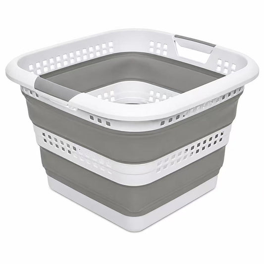 Cubo Para la Colada Retráctil Blanco y Gris 40L – Cesto de Ropa Plegable de Gran Capacidad, Diseño Compacto y Resistente Para Casa, Dormitorio y Lavandería