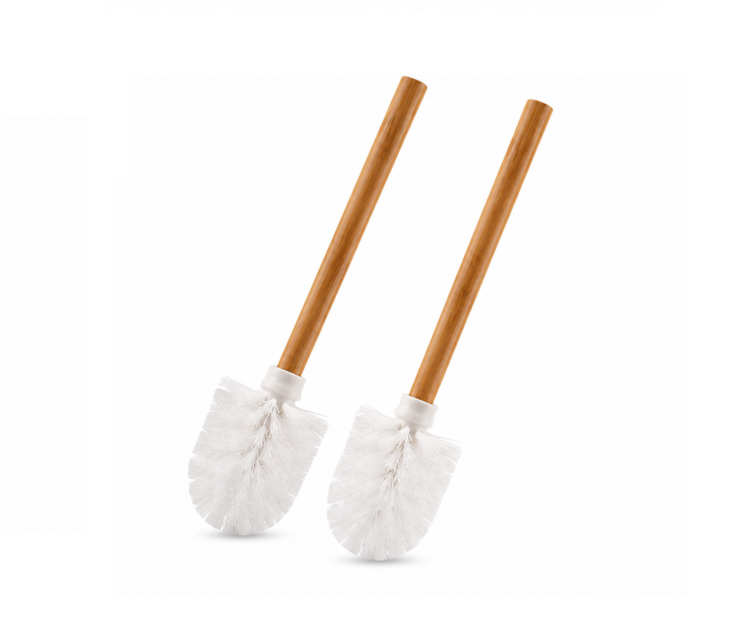 Pack 2 Escobillas Blanca Palo de Bambu,Escobilla de Baño de Bambú, Juego de 2 Cepillos para Inodoro con Mango de Madera Natural,