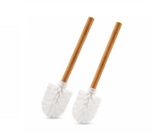 Pack 2 Escobillas Blanca Palo de Bambu,Escobilla de Baño de Bambú, Juego de 2 Cepillos para Inodoro con Mango de Madera Natural,