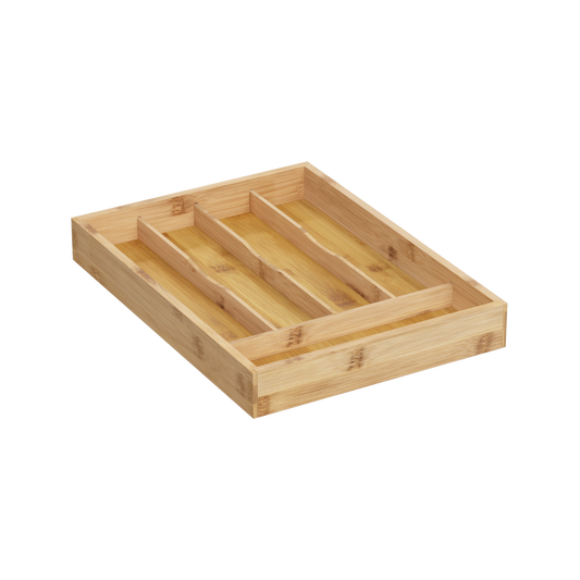 DAMDAM GO Cubertero Cajon, Organizador de Cubiertos, cubertero mandera Bambu 5 Compartimentos - 5 Compartimentos