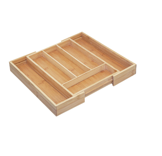 DAMDAM GO Cubertero Cajon, Organizador de Cubiertos, Cubertero Mandera Bambu 6 Compartimentos - Extensible