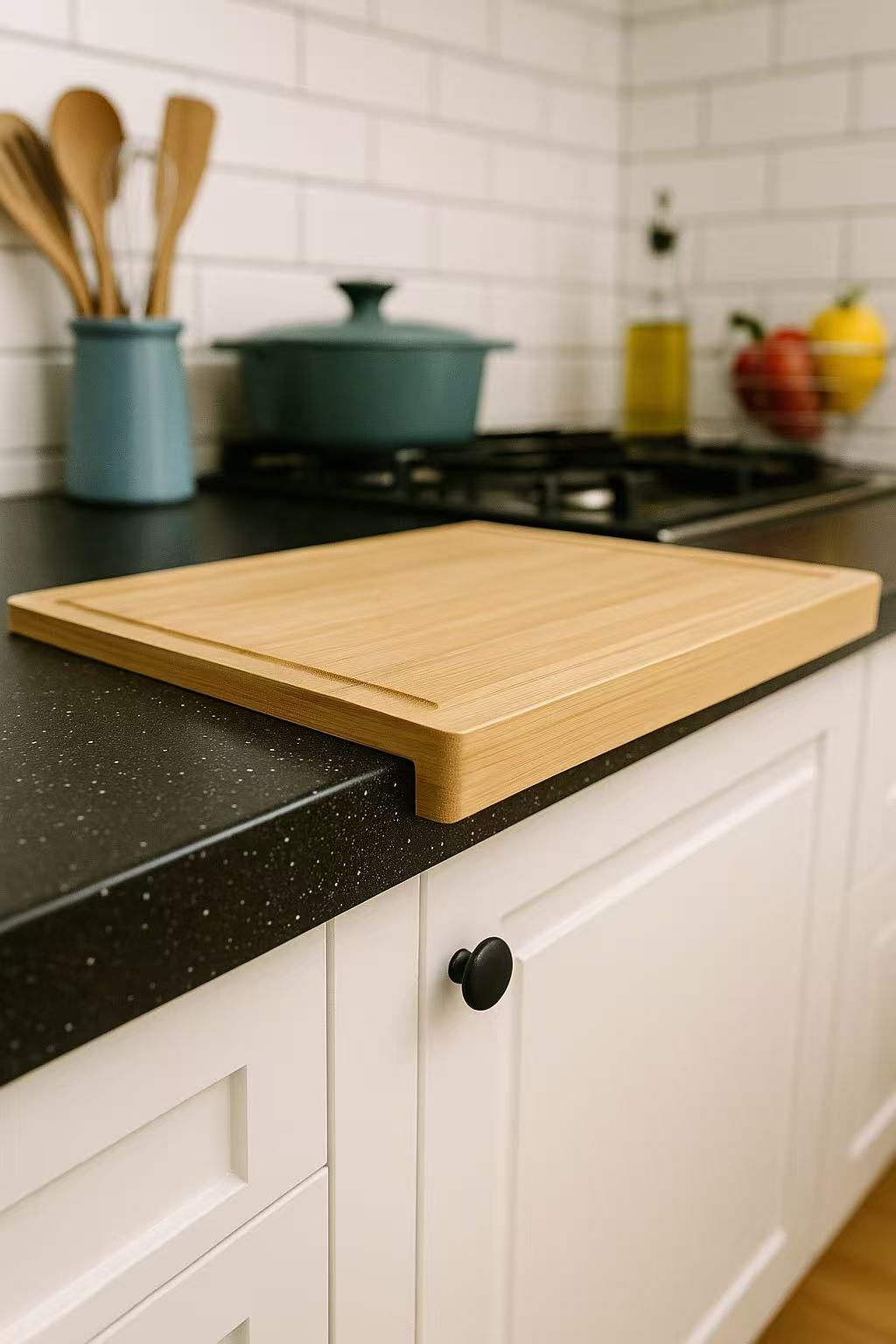 Tabla Cortar Corte Cocina con Soporte Madera Bambu 45x34x3,5 cm