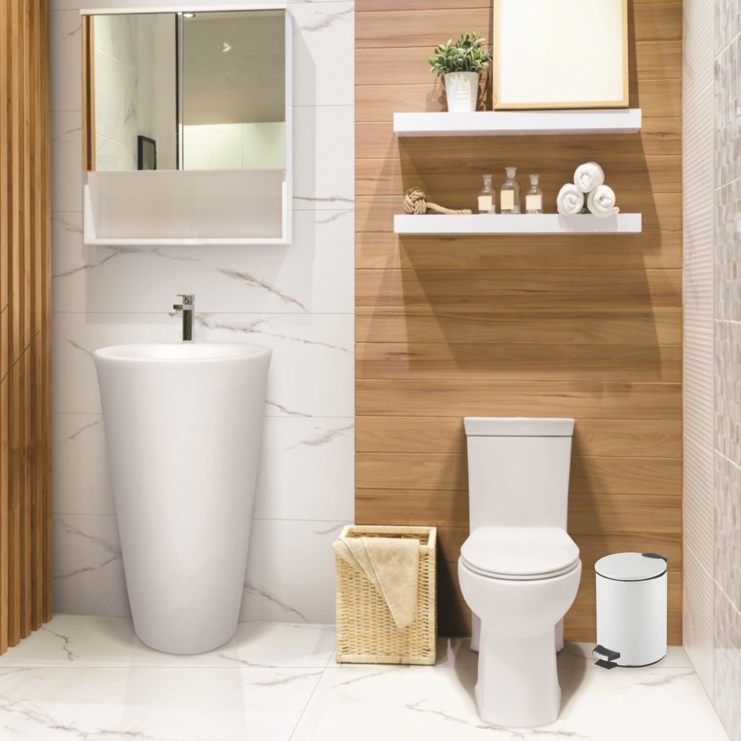 Papelera Baño Con Tapa de Metal 3L - Cubo de Basura Para Cocina, Habitación, Baño