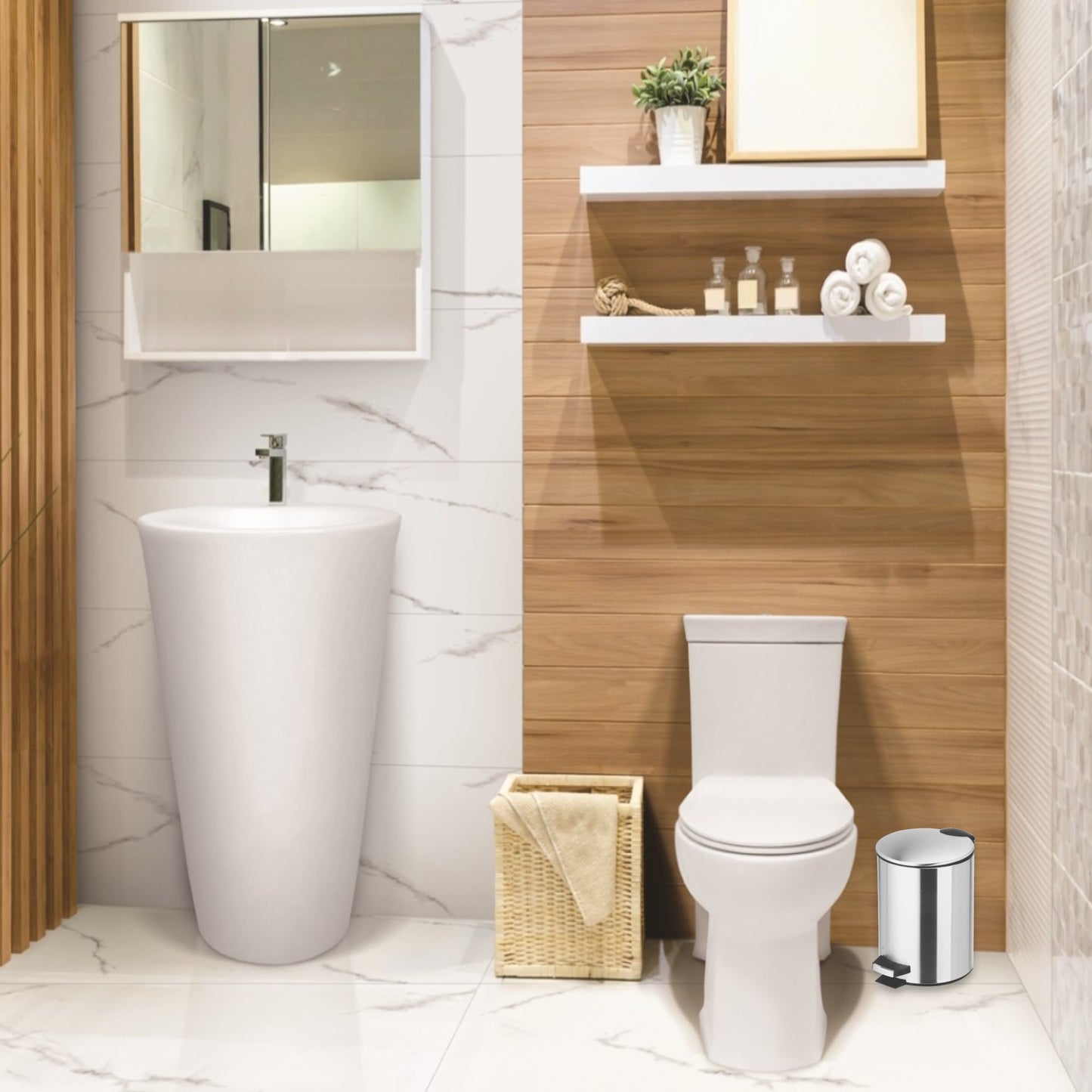 Papelera Baño Con Tapa de Metal 3L - Cubo de Basura Para Cocina, Habitación, Baño