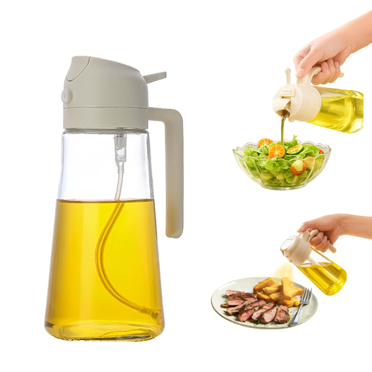 DAMDAM GO Aceitera Spray y Dispensador de Aceite 2 en 1, Botella de Vidrio Antigoteo y Antideslizante 430 ml, Pulverizador de Aceite Para Cocina, Freidora de Aire, Ensaladas y Barbacoas