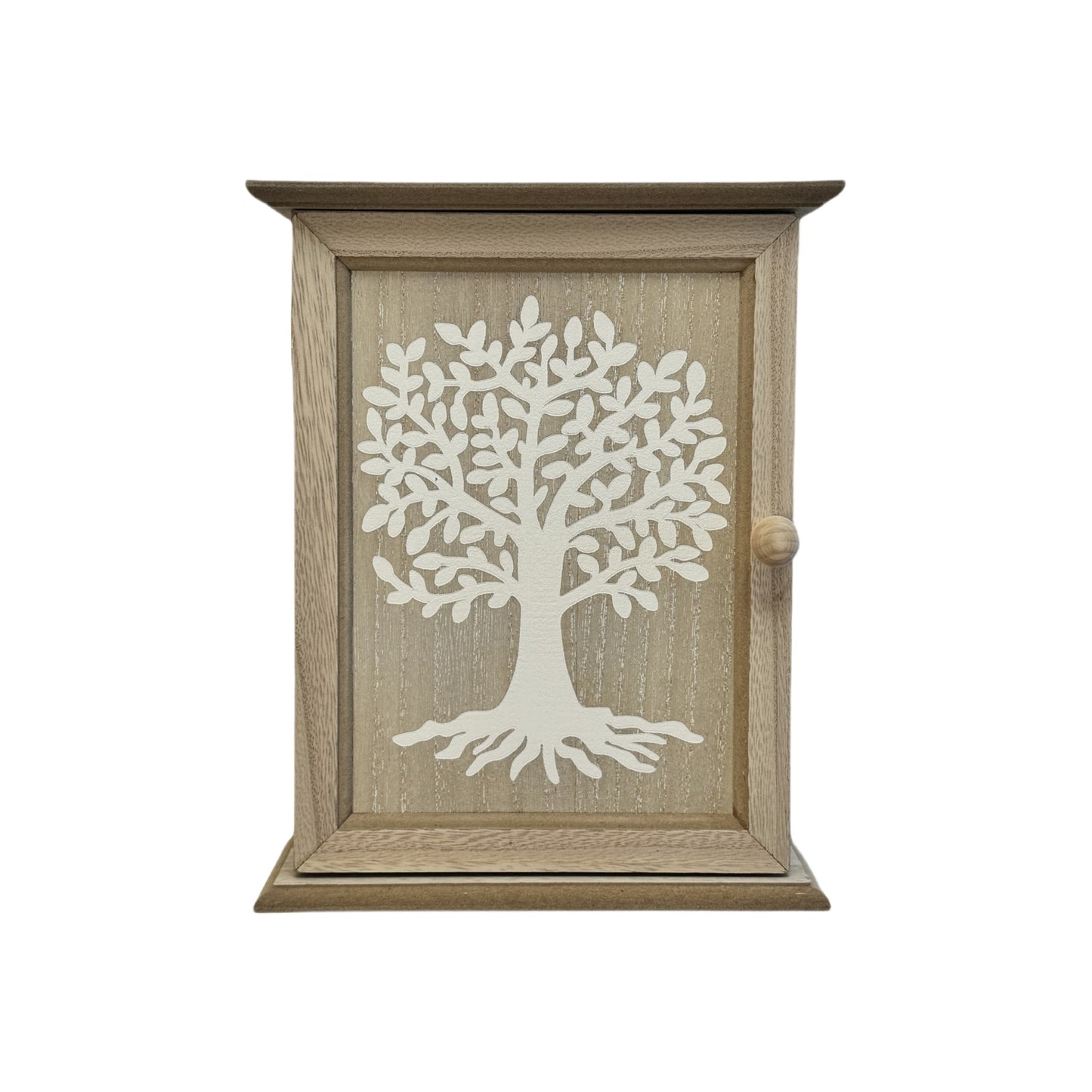 Caja Guardallaves de Madera Decorada con Arbol de la Vida Estilo Nórdico con 6 Colgadores de Pared