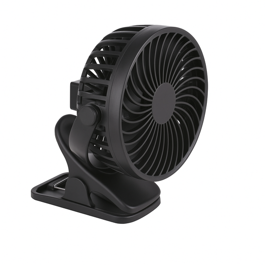 DAMDAM GO Ventilador Clip Recargable USB – Mini Ventilador Silencioso con Pinza y Cabezal Ajustable 360°, Portátil para Oficina, Hogar, Coche, Escritorio – Color Negro
