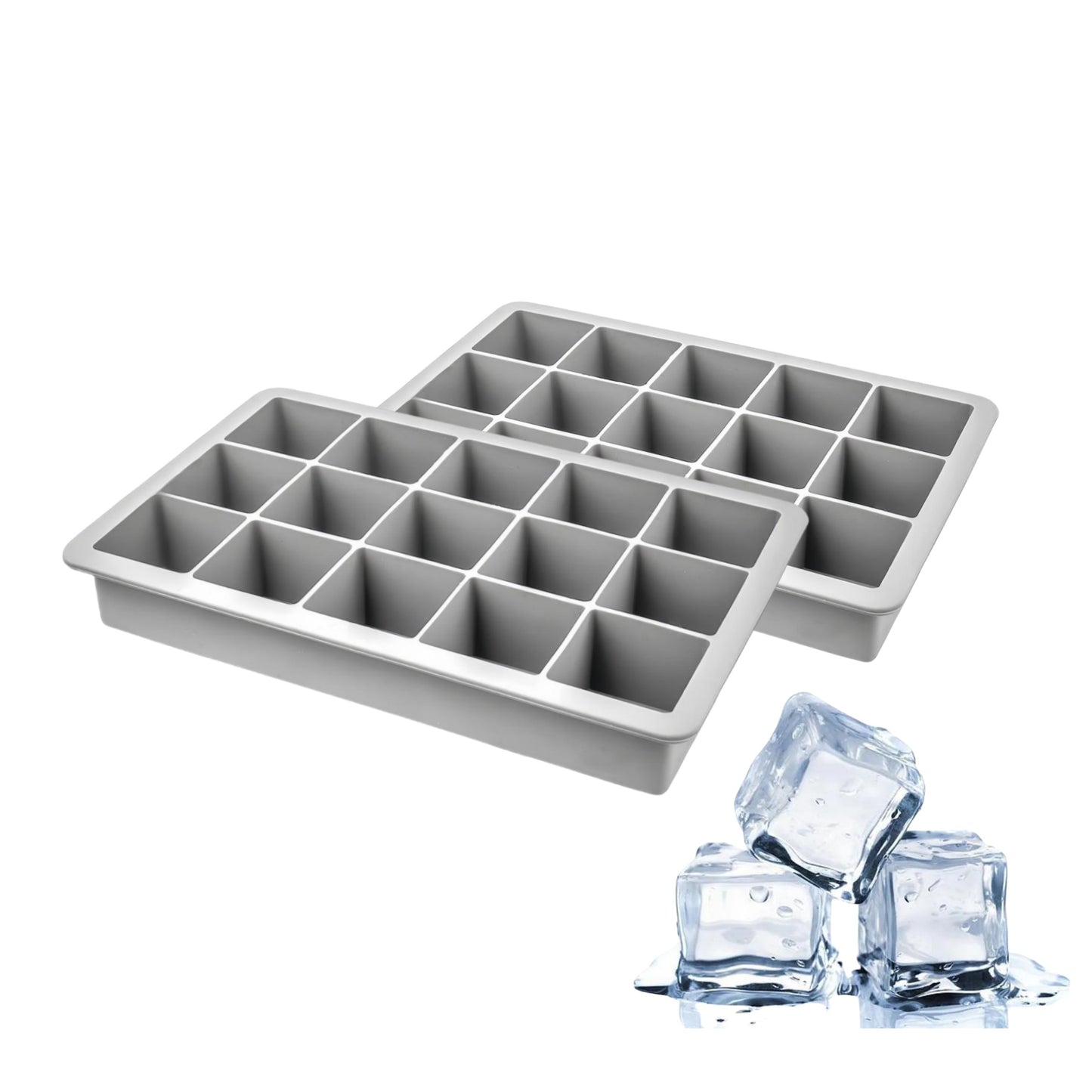 Cubitera de Silicona de Hielo,Cubos de Hielo Forma Cuadrada, Bandeja Hielera de Fácil Extracción, Color Gris, Pack 2 (Hielo Cuadrado)