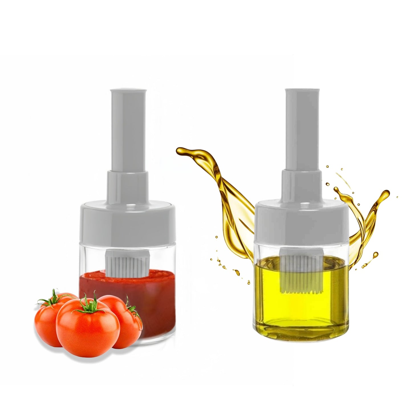 DAMDAM GO Dispensador de Salsa de Cocina, Aceitera Con Cepillo Silicona, Para Vinagre y Salsa, Salsera Hornear, Barbacoa, Freidora Aire, Pack 2 Unidades