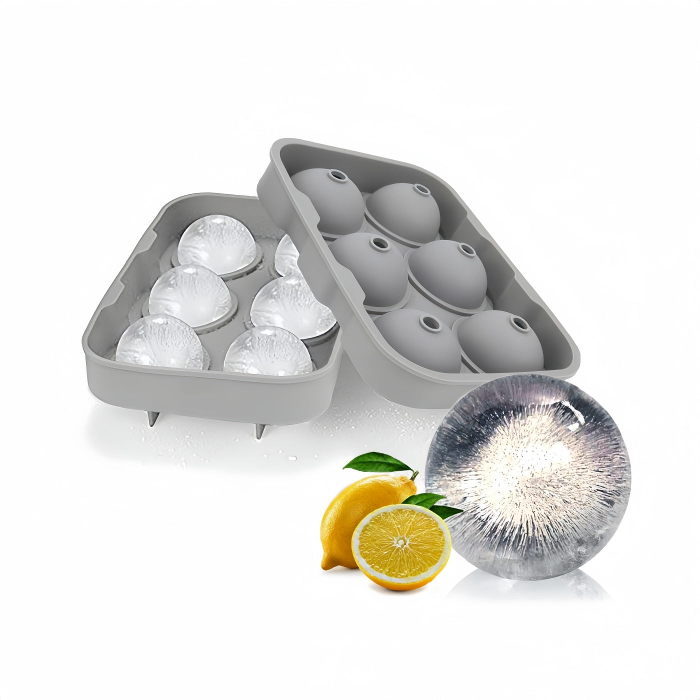 Cubitera de Silicona de Hielo,Cubos de Hielo Forma Redonda, Bandeja Hielera de Fácil Extracción, Color Gris, Pack 2 (Hielo Redonda)