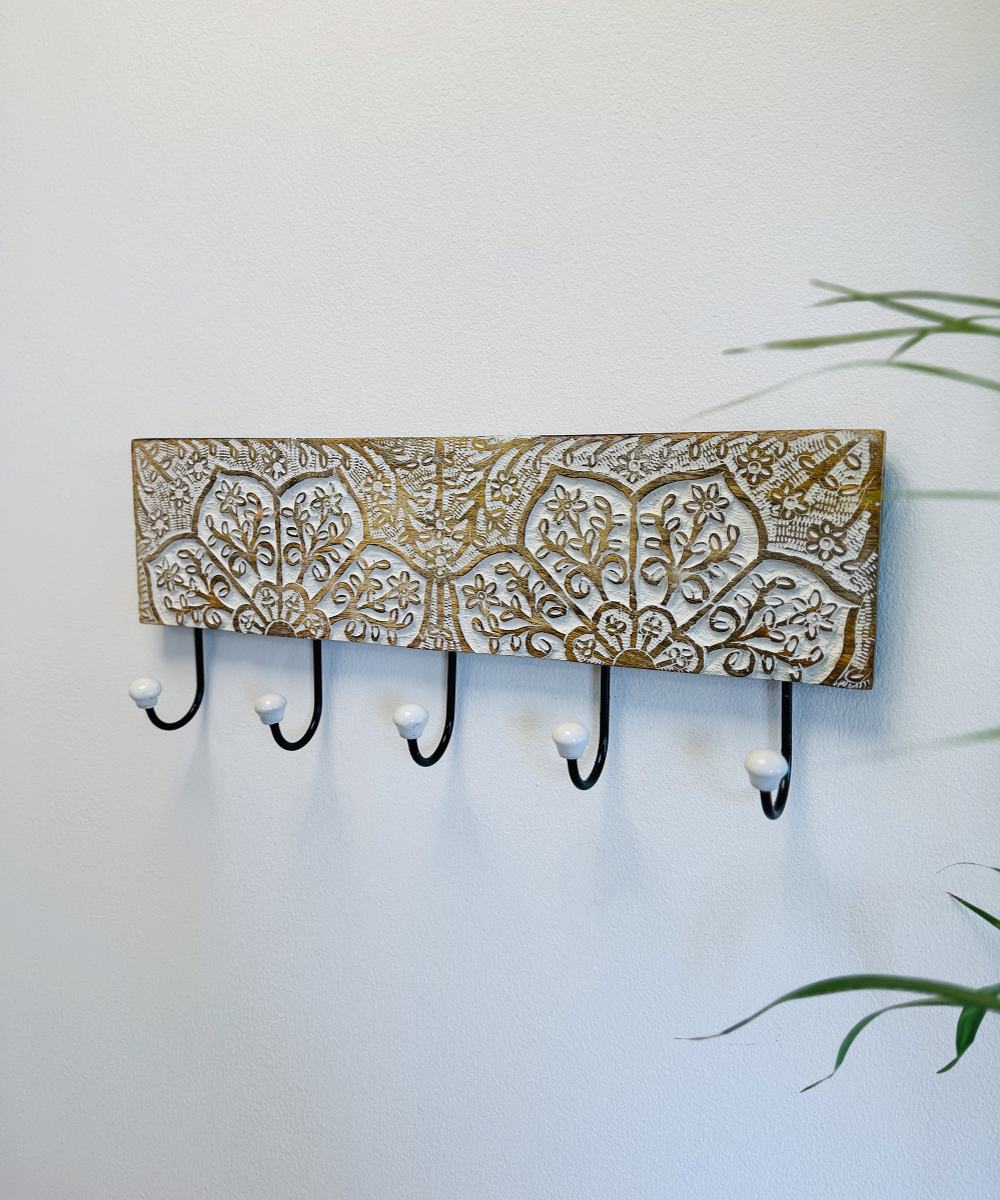 DAMDAM GO Perchero de Pared Mango Metal 5 colgadores, Percheros Pared de Diseño Para Recibidores, Entradas, Dormitorios, Habitaciones Infantiles y Baños