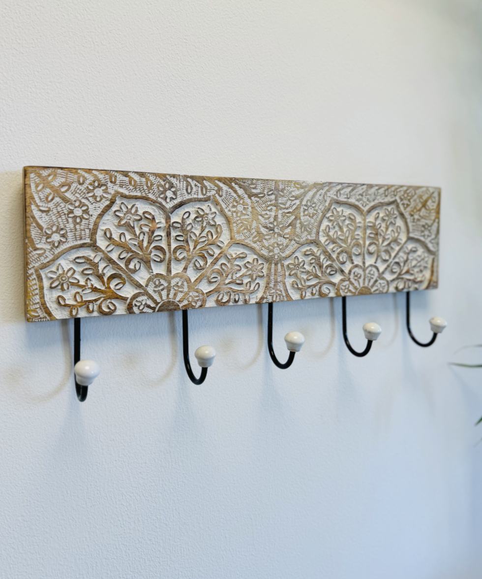 DAMDAM GO Perchero de Pared Mango Metal 5 colgadores, Percheros Pared de Diseño Para Recibidores, Entradas, Dormitorios, Habitaciones Infantiles y Baños