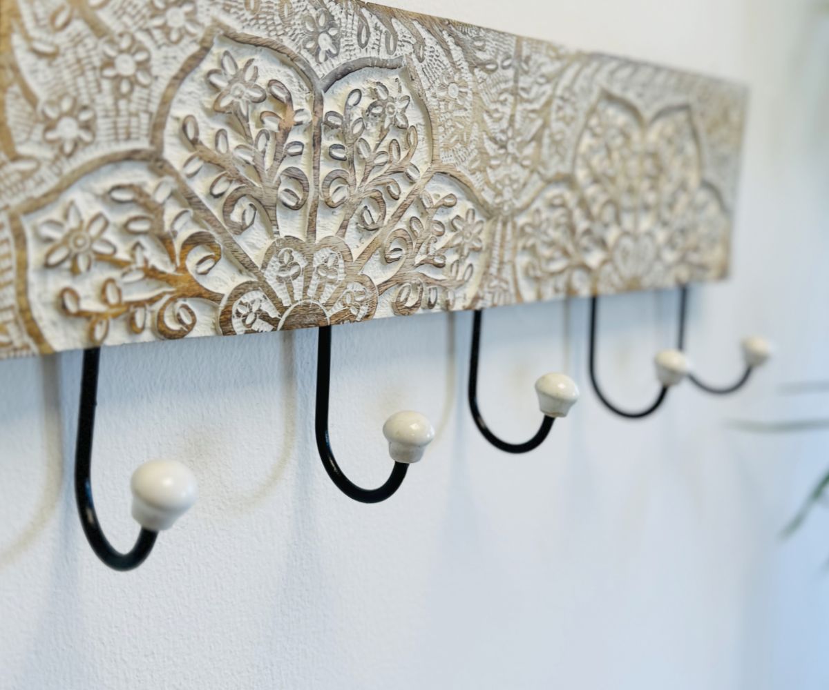 DAMDAM GO Perchero de Pared Mango Metal 5 colgadores, Percheros Pared de Diseño Para Recibidores, Entradas, Dormitorios, Habitaciones Infantiles y Baños