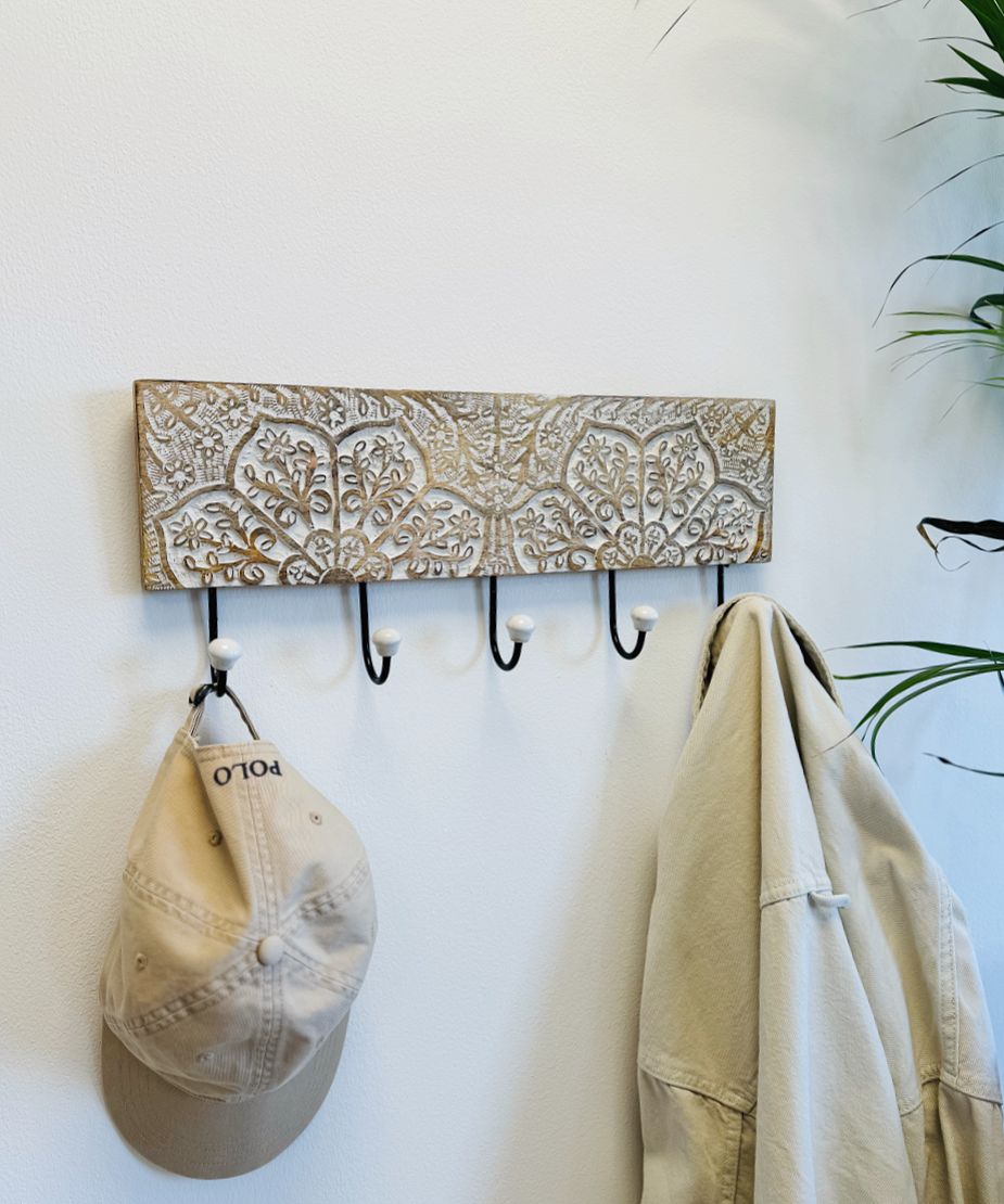 DAMDAM GO Perchero de Pared Mango Metal 5 colgadores, Percheros Pared de Diseño Para Recibidores, Entradas, Dormitorios, Habitaciones Infantiles y Baños