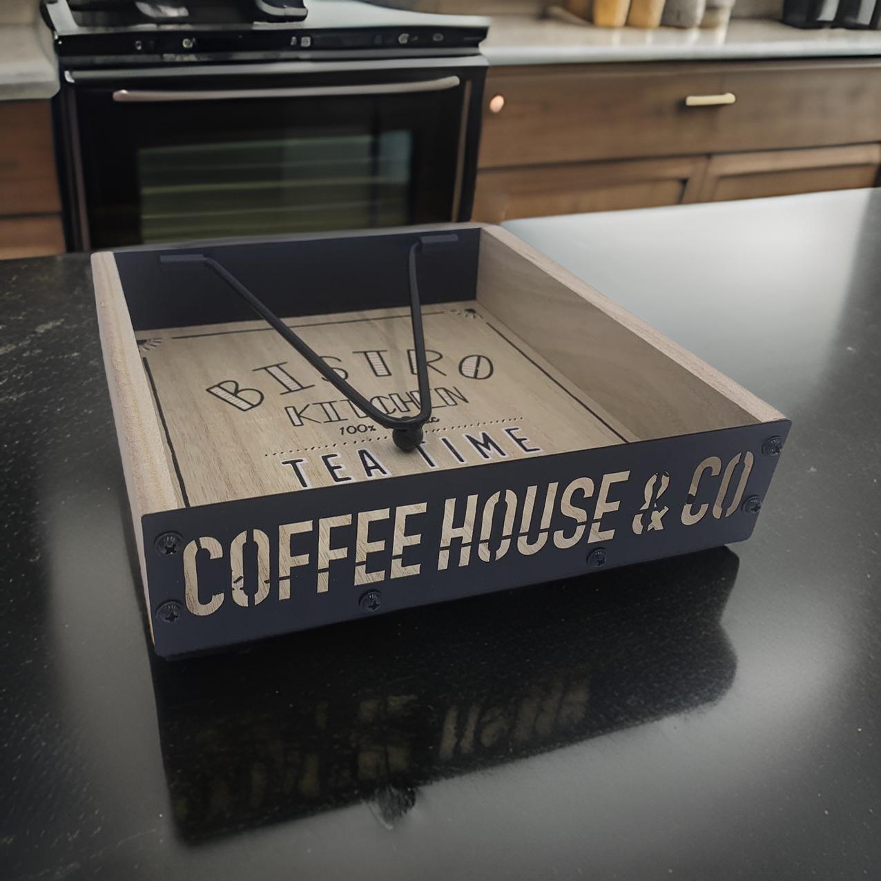 Servilletero Madera Metal Negro para Cocina 21 x 21 x 5 cm