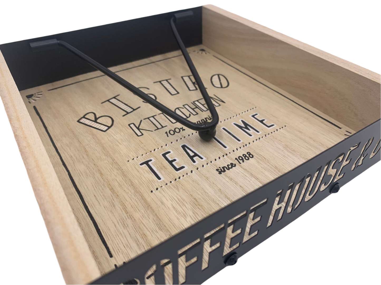 Servilletero Madera Metal Negro para Cocina 21 x 21 x 5 cm