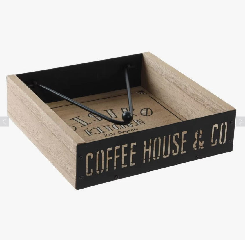 Servilletero Madera Metal Negro para Cocina 21 x 21 x 5 cm