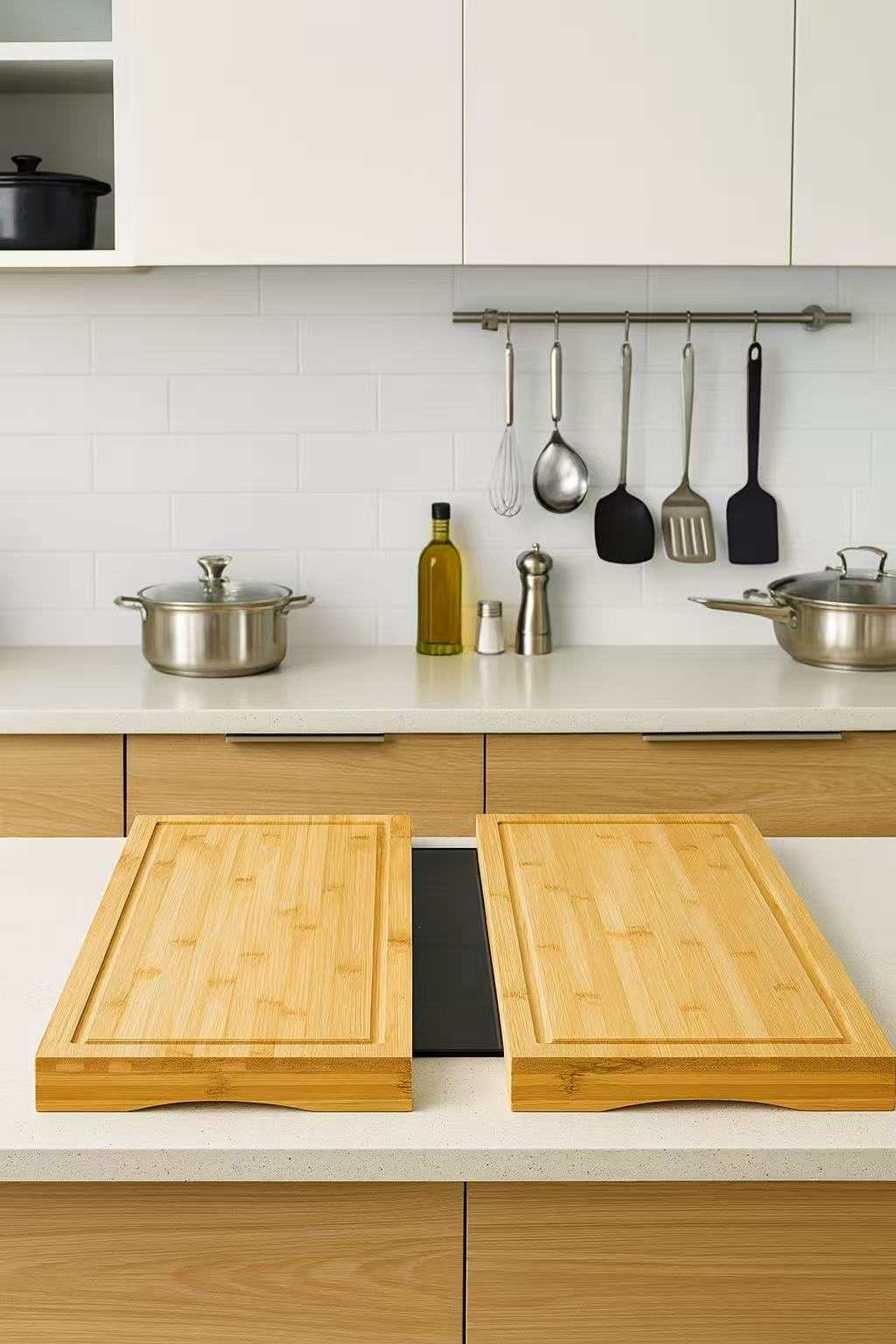 Tabla Cortar de Cocina de Bambú Multiusos, Cubre Vitrocerámica, Función de Protector de Vitrocerámica, Bandeja de Presentación de Alimentos