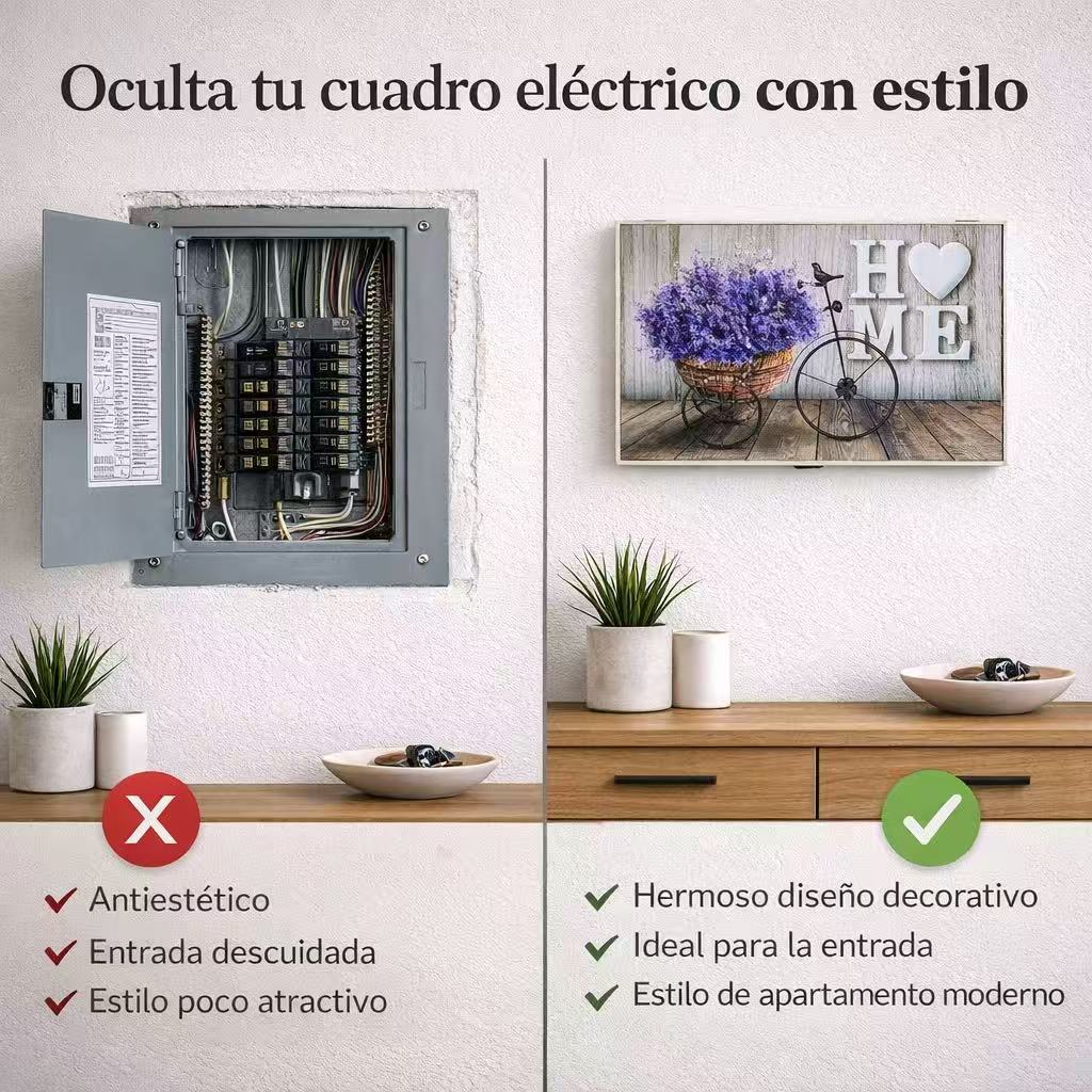 Tapa Cuadro Eléctrico Decorativa de Madera | Estilo Nórdico para Entrada y Recibidor | Cubre Contador de Luz Moderno | Diseño