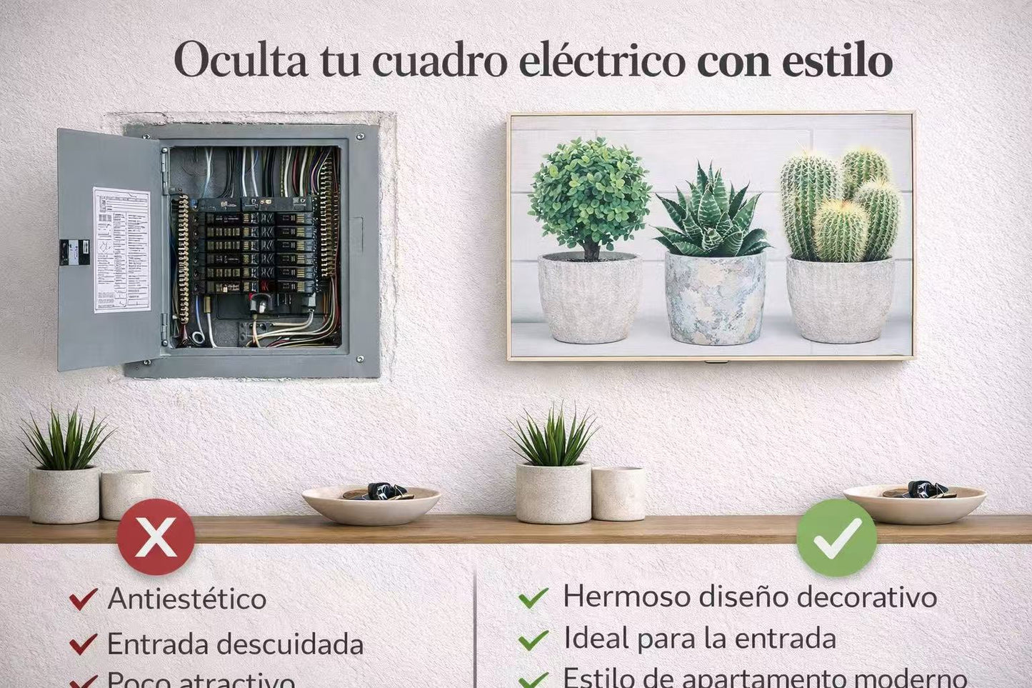 DAMDAM GO Tapa Cuadro Eléctrico Decorativa de Madera Blanca | Estilo Nórdico para Entrada y Recibidor | Cubre Contador de Luz Moderno