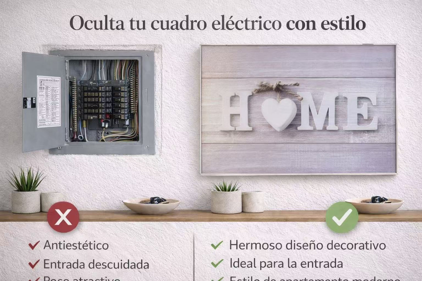 Tapa Cuadro Eléctrico Decorativa de Madera | Estilo Nórdico para Entrada y Recibidor | Cubre Contador de Luz Moderno | Diseño HOME