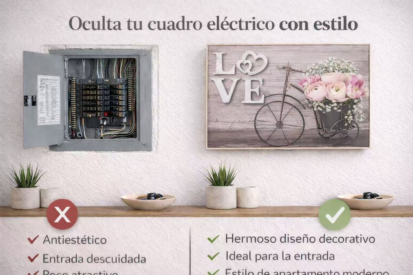 Tapa Cuadro Eléctrico Decorativa de Madera | Estilo Nórdico para Entrada y Recibidor | Cubre Contador de Luz Moderno | Diseño