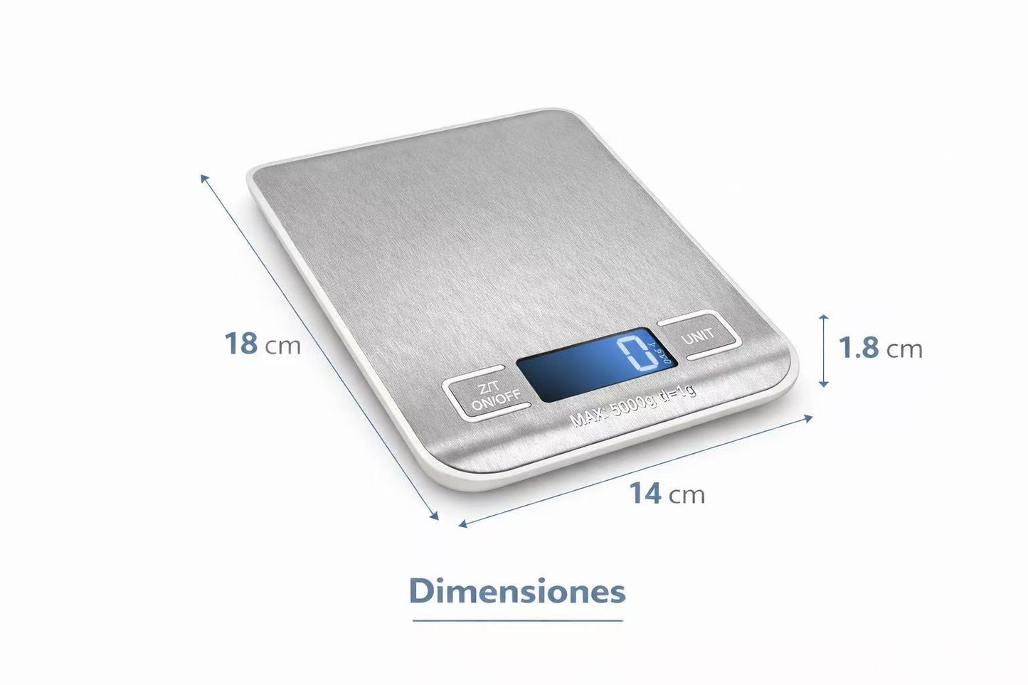Bascula de Cocina Digital, Alta Precisión 1g, Acero Inoxidable con Pantalla LCD, Función Tara y Conversión de Unidades g/kg/lb/oz, Capacidad Máxima 5kg para Repostería y Cocina