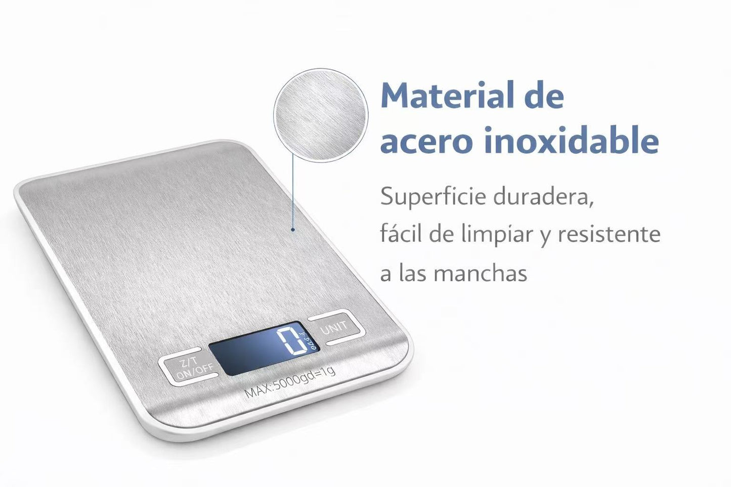Bascula de Cocina Digital, Alta Precisión 1g, Acero Inoxidable con Pantalla LCD, Función Tara y Conversión de Unidades g/kg/lb/oz, Capacidad Máxima 5kg para Repostería y Cocina