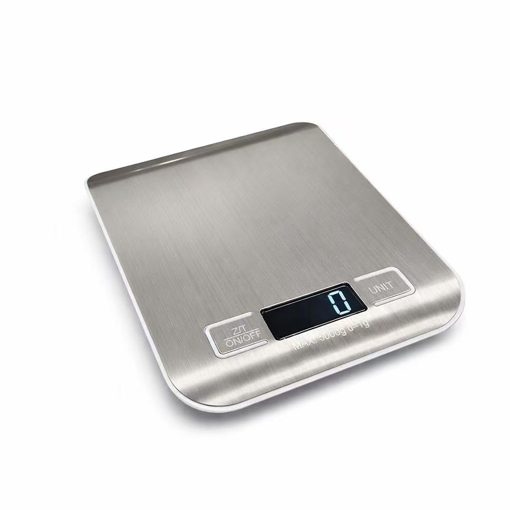 Bascula de Cocina Digital, Alta Precisión 1g, Acero Inoxidable con Pantalla LCD, Función Tara y Conversión de Unidades g/kg/lb/oz, Capacidad Máxima 5kg para Repostería y Cocina