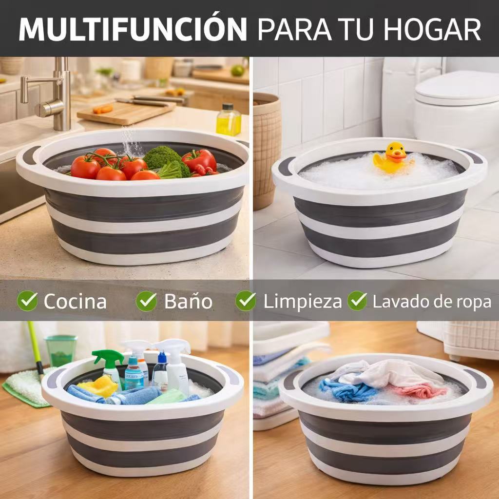 Cesto Plegable 8/L con Desagüe, Barreño Colapsable Multifuncional, Lavabo Portátil Ahorra Espacio para Cocina, Camping, Limpieza y Lavandería
