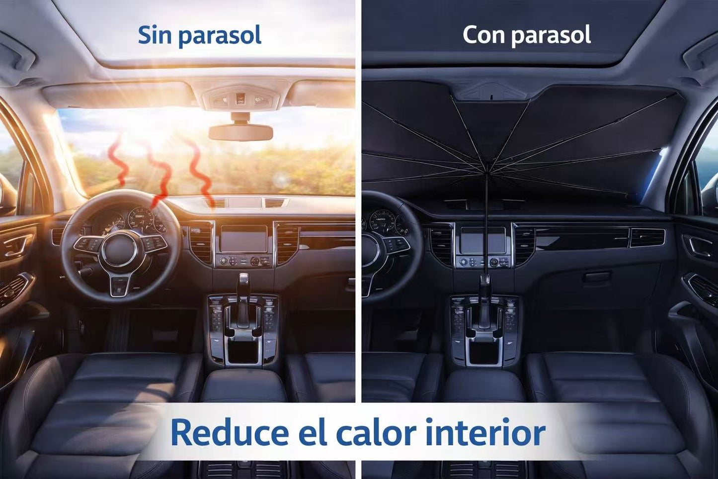 Parasol Coche Tipo Paraguas para Parabrisas, Protector Solar UV, Reduce el Calor Interior, Plegable Compacto con Funda, Universal