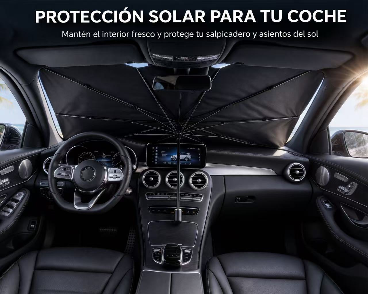 Parasol Coche Tipo Paraguas para Parabrisas, Protector Solar UV, Reduce el Calor Interior, Plegable Compacto con Funda, Universal