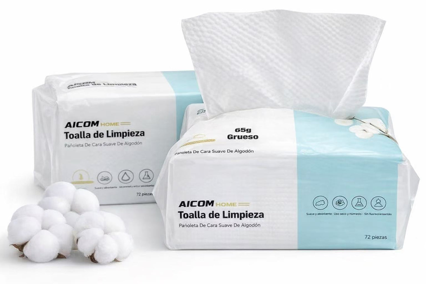 Toallas Faciales Desechables de Algodón 100%, 20x20 cm, 144 Unidades (2 Paquetes), Extra Gruesas y Suaves, Uso Seco y Húmedo, Reutilizables, Sin Perfume, para Cara, Desmaquillar y Limpieza del Hogar