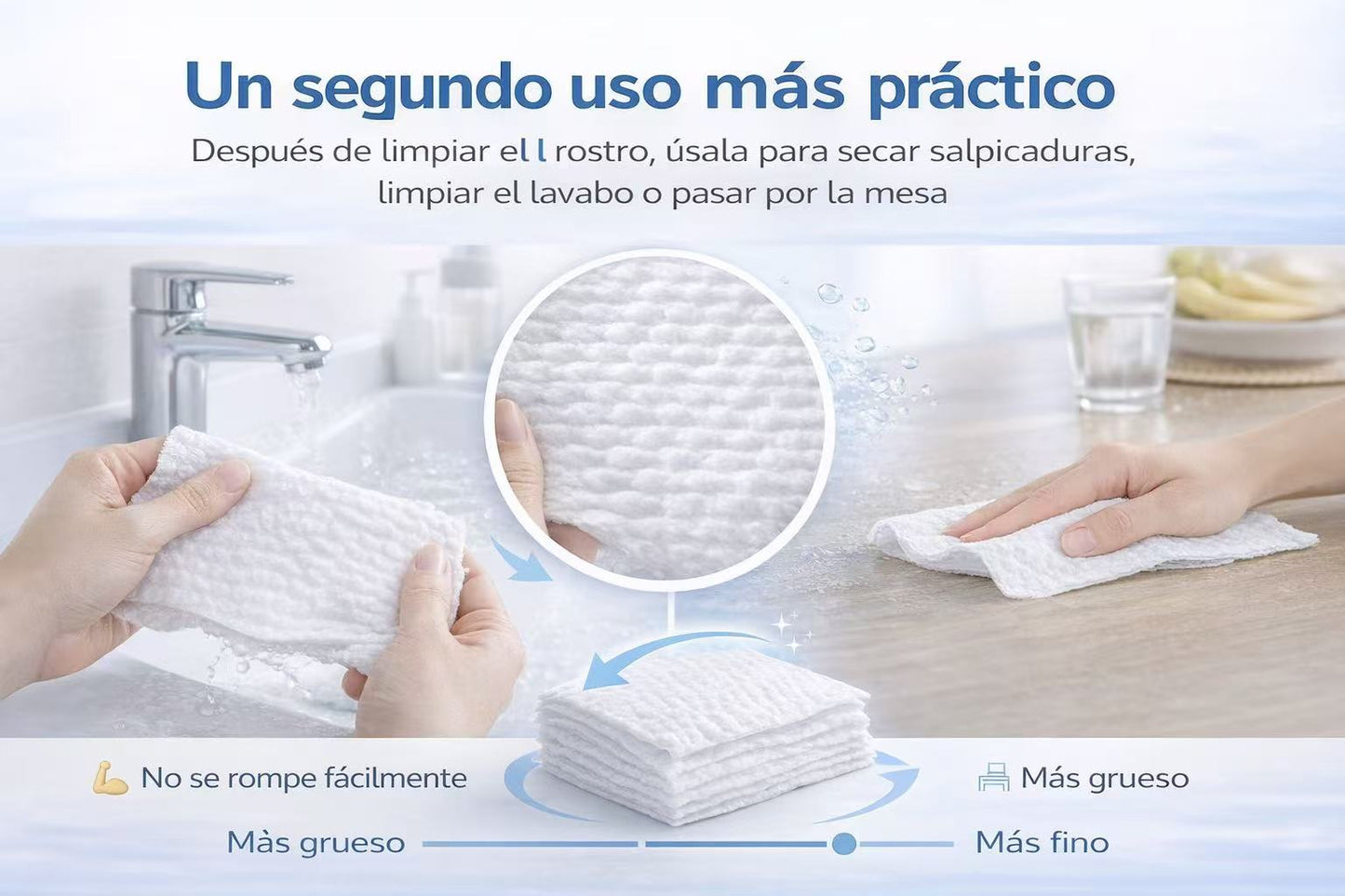 Toallas Faciales Desechables de Algodón 100%, 20x20 cm, 144 Unidades (2 Paquetes), Extra Gruesas y Suaves, Uso Seco y Húmedo, Reutilizables, Sin Perfume, para Cara, Desmaquillar y Limpieza del Hogar