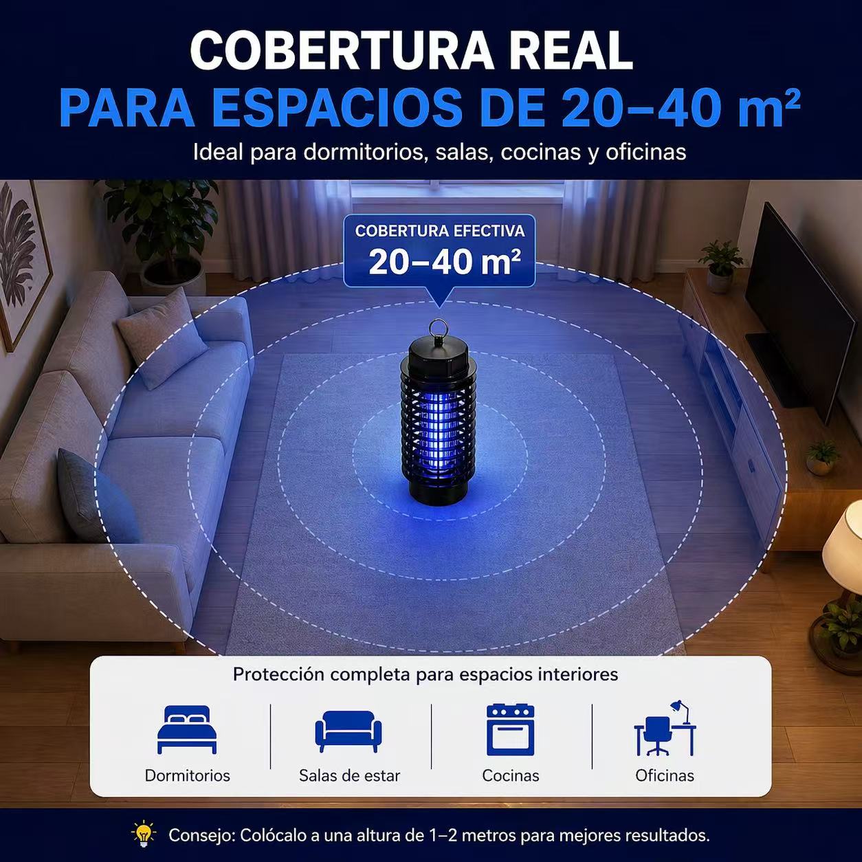 DAMDAM GO Mata Mosquitos Eléctrico LED UV 1W, Antimosquitos Silencioso con Luz Ultravioleta, Cobertura 30-40 m², Bajo Consumo, para Interior – Dormitorio, Cocina, Oficina