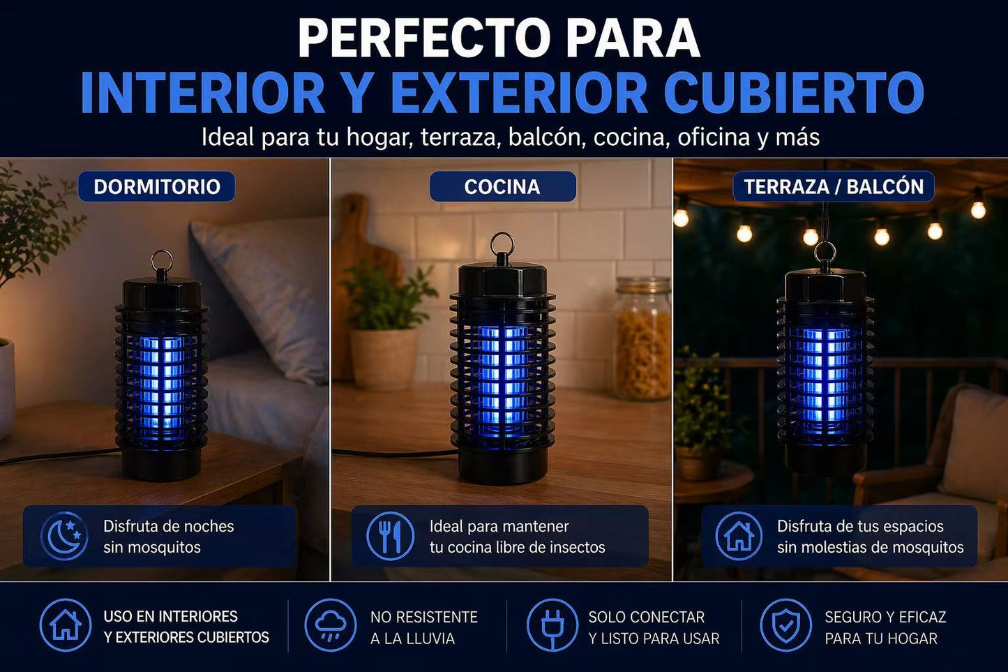 DAMDAM GO Mata Mosquitos Eléctrico LED UV 1W, Antimosquitos Silencioso con Luz Ultravioleta, Cobertura 30-40 m², Bajo Consumo, para Interior – Dormitorio, Cocina, Oficina