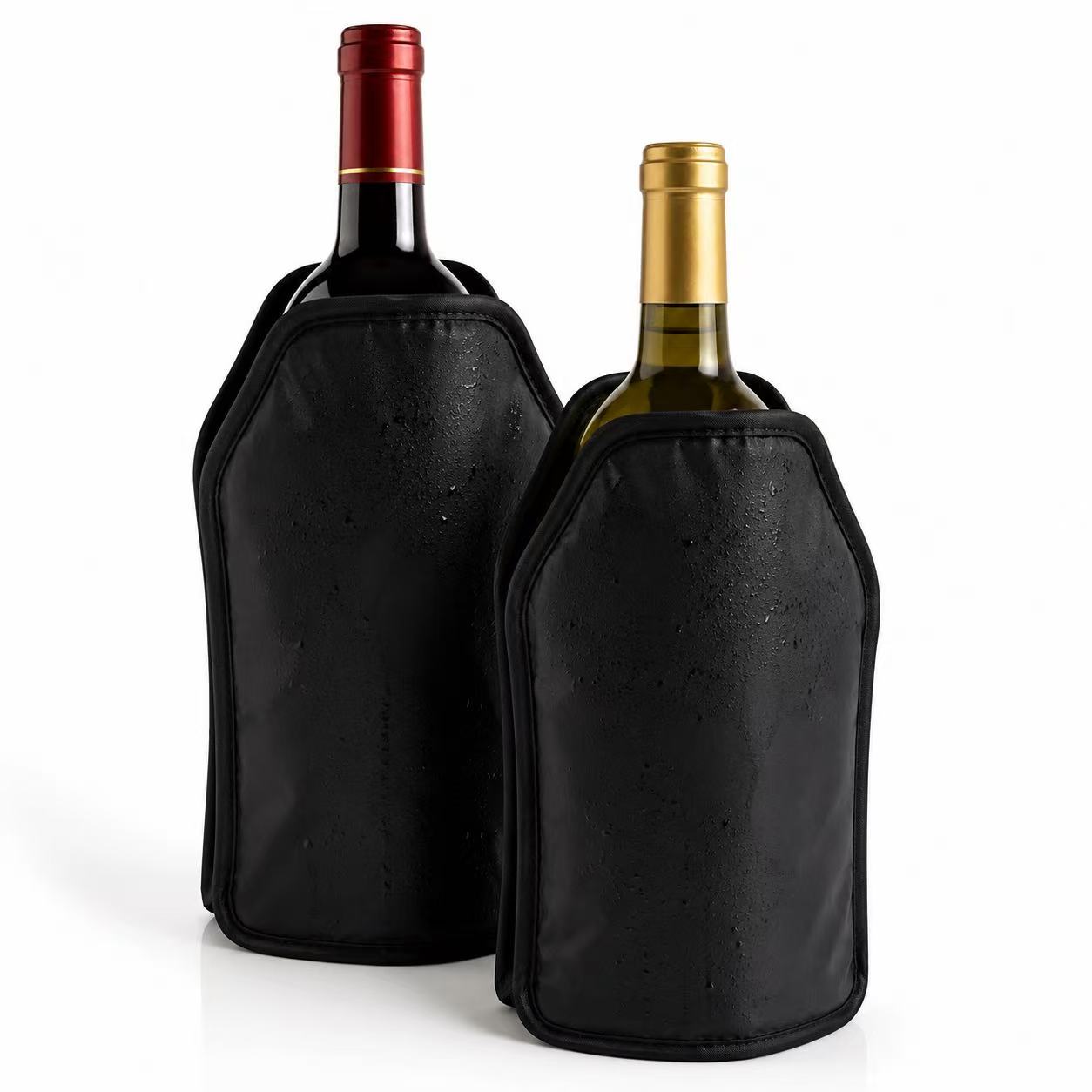 Fundas Enfriadoras para Vino 15 x 22 x 1,5 cm, con Gel Refrigerante Reutilizable, Enfriador para Botellas de Vino, Cava y Champán, Negro Pack de 2 Unidades