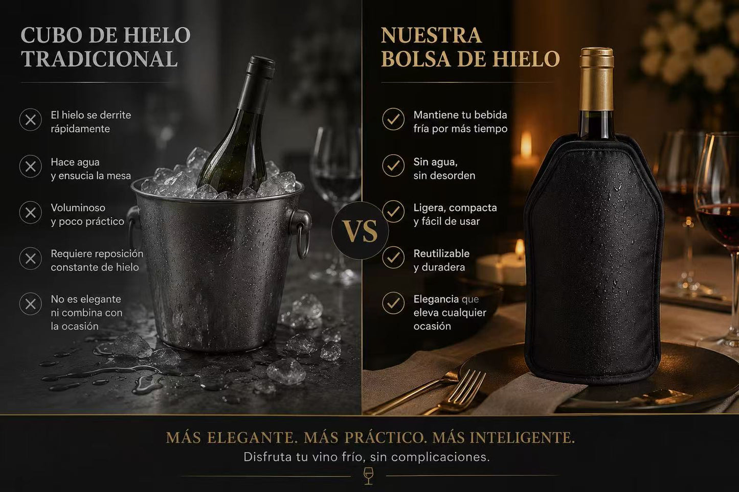 Fundas Enfriadoras para Vino 15 x 22 x 1,5 cm, con Gel Refrigerante Reutilizable, Enfriador para Botellas de Vino, Cava y Champán, Negro Pack de 2 Unidades