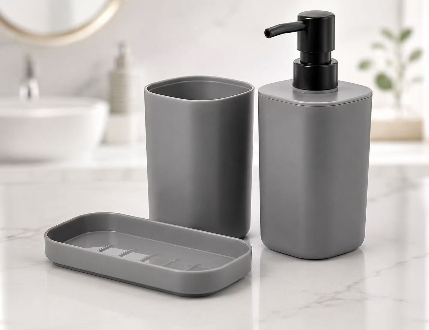 Set de Accesorios de Baño 3 Piezas , Dispensador de Jabón, Portacepillos de Dientes y Jabonera, Organizador para Lavabo, Diseño Moderno