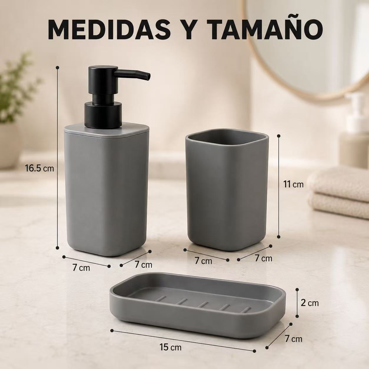 Set de Accesorios de Baño 3 Piezas , Dispensador de Jabón, Portacepillos de Dientes y Jabonera, Organizador para Lavabo, Diseño Moderno