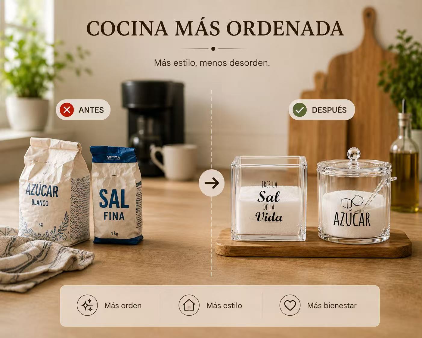 DAMDAM GO Salero y Azucarero de Cocina Super Original Acrilico Diseño Frases, Juego de Sal y Azúcar con Tapa