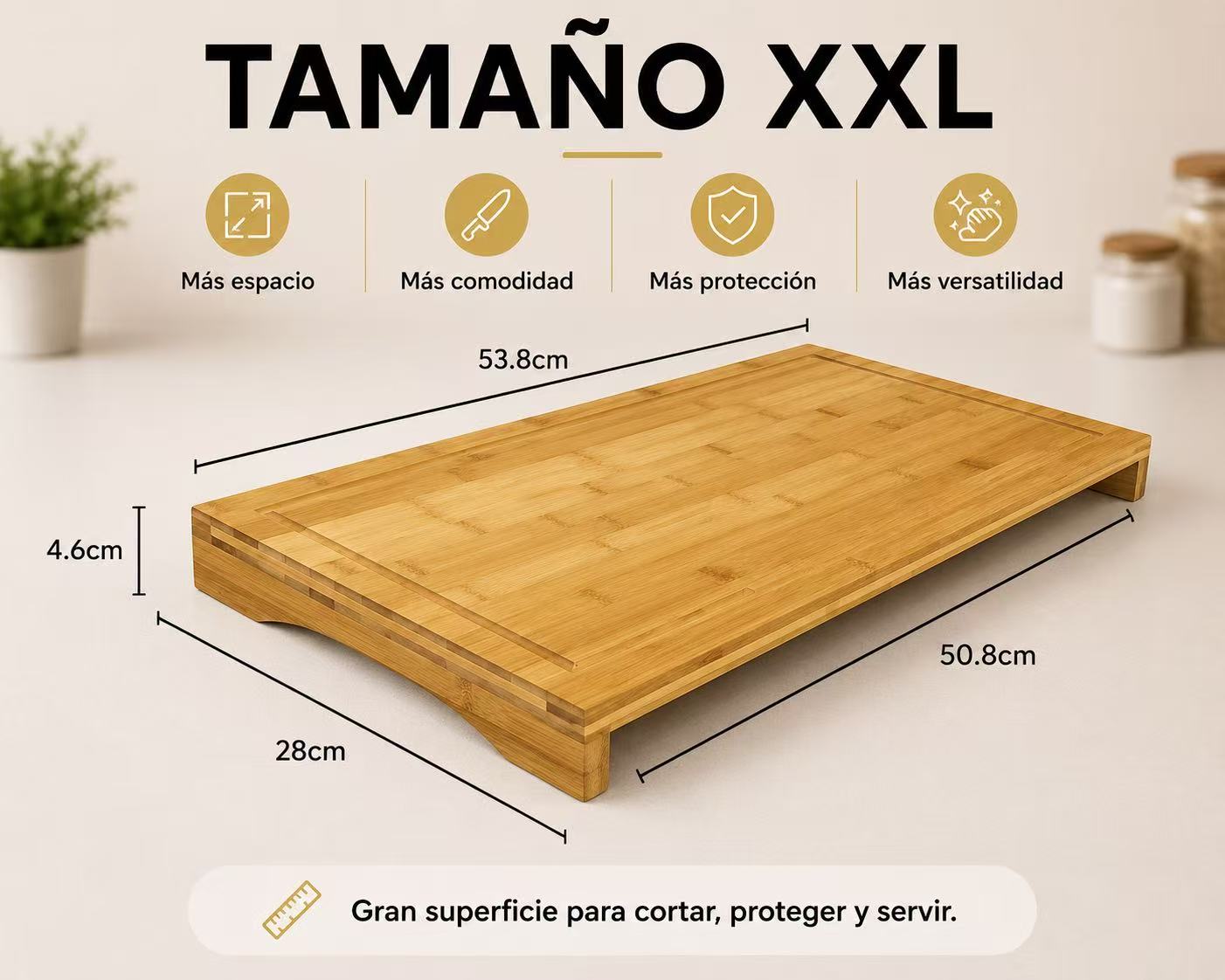 Cubre Vitrocerámica XXL de Bambú 53,8 × 28 cm, Gana Más Espacio en la Cocina, Protector Elevado para Vitrocerámica, 3 en 1 Tabla de Cortar y Bandeja de Servir, Ranura Antiderrames