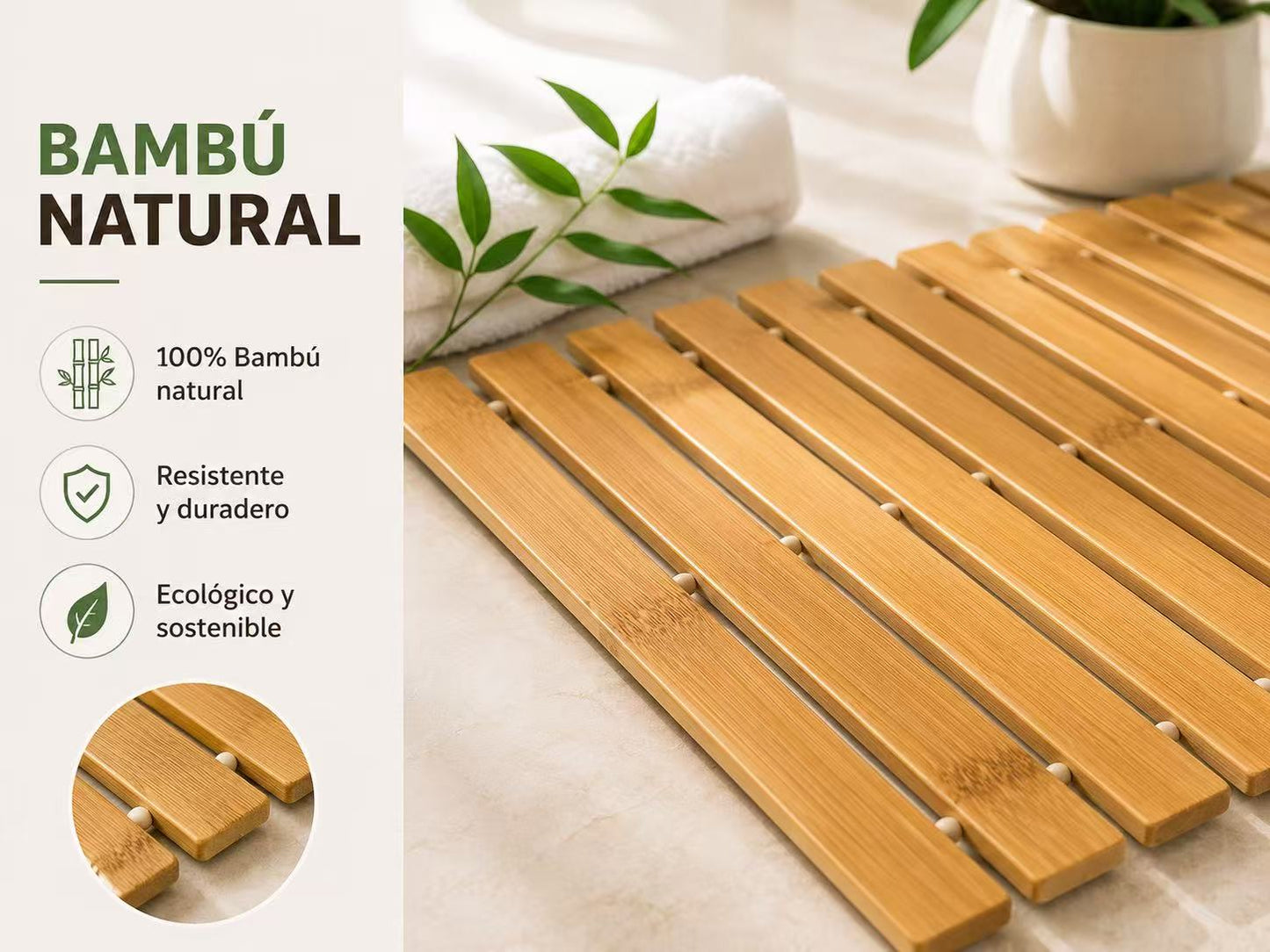 Alfombra de Ducha de Bambú, Tarima de Baño Plegable, Esterilla para Ducha y Lavabo, Alfombrilla para Baño de Bambú Natural